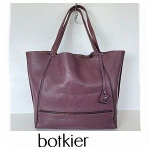 BOTKIER Soho Plum Burgundy Pebbled Leather Zipper Detail Large Shoulder Bag Tote